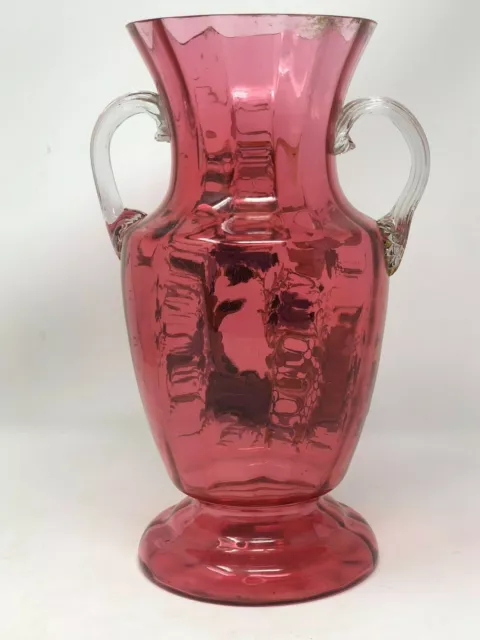 Vase Verre Soufflé Emaillé A décor de Fleurs Art Nouveau Antique Enamel Glass 3