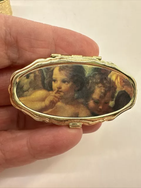 Mini Gold Tone Cherub Angel Pill Box/Sewing Kit READ