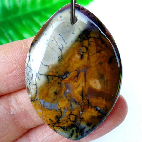 Pendentif En Jaspe Picasso Naturel - Forme Oblongue 48 Mm - Cordon Offert - Neuf
