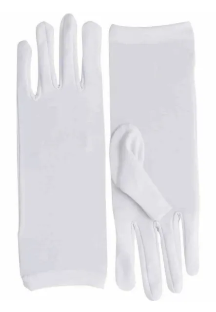Short Gloves Maid Butler Santa Magic White Nylon Stretch Comfort Adjusts