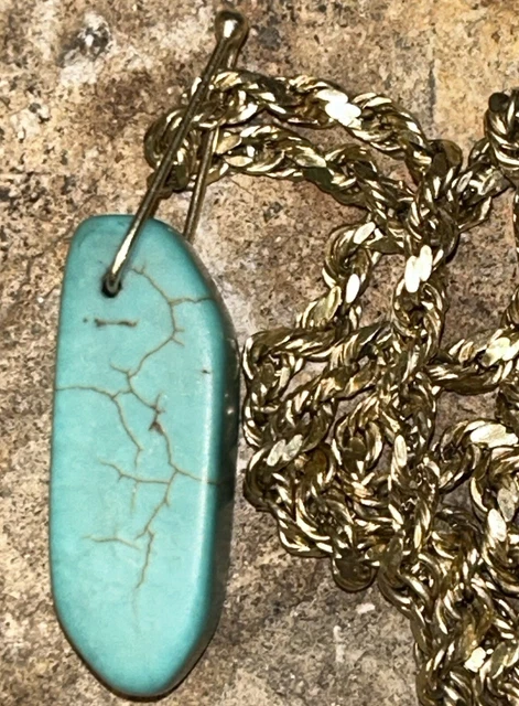 ANTIQUE Large 10K  Yellow Gold &  Turquoise Statement Pendant ESTATE FIND