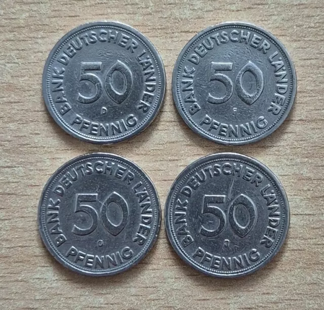 4x 50 Pfennig BRD 1949 "Bank Deutscher Länder" - 1Satz (D, F, G, J) - zirkuliert