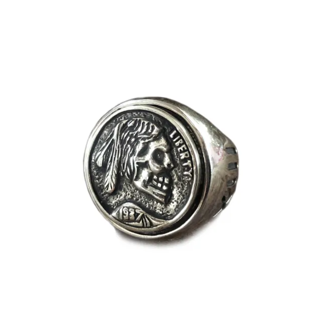 Hobo nickel brave Mexican ring Biker silver 925 Skull Vintage handmade Thirteen