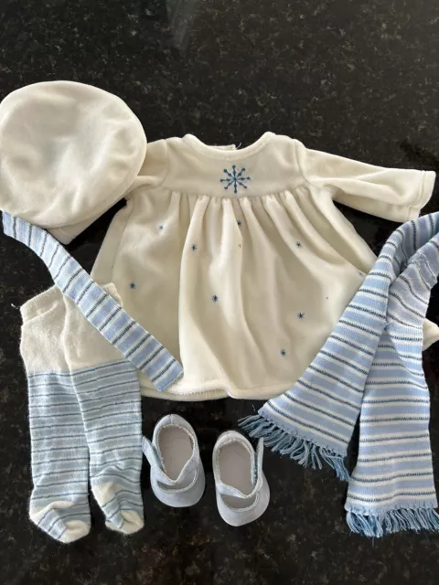American Girl Bitty Baby Winter Wonderland Outfit Dress Hat Scarf Tights Shoes