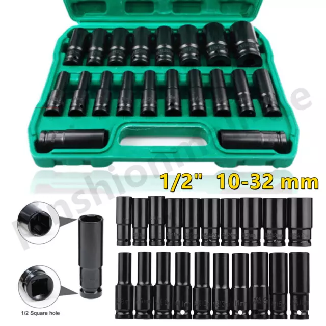 20tlg Schlagschrauber Nüsse Set Schlagnuss Steckschlüssel Einsatz 8-32mm 1/2"