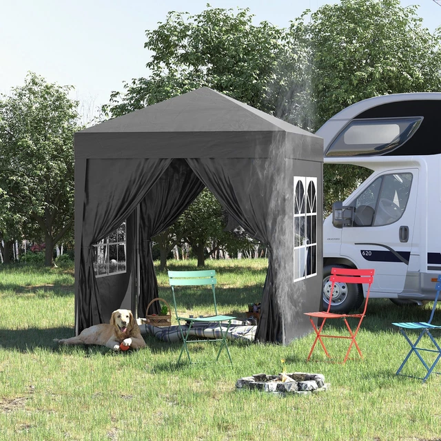 Outsunny Pavillon-Seitenwände Mit Fenster – 3x2 M, UV-beständig, Mit Klettverschluss