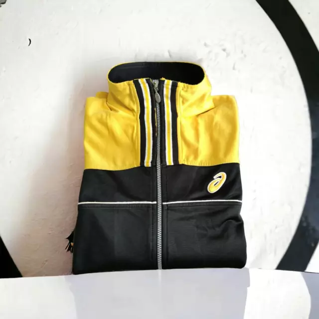 ASICS Tracktop Veste Jaune Noir Vintage 90S Spellout Bloc Couleurs Taille L