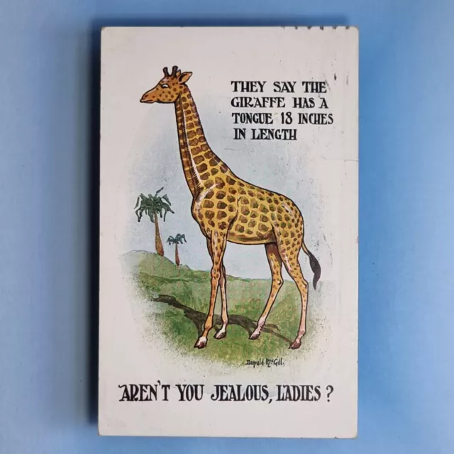 Comic Postcard 1924 Donald McGill Giraffe 18 Inch Tongue Joseph Asher & Co