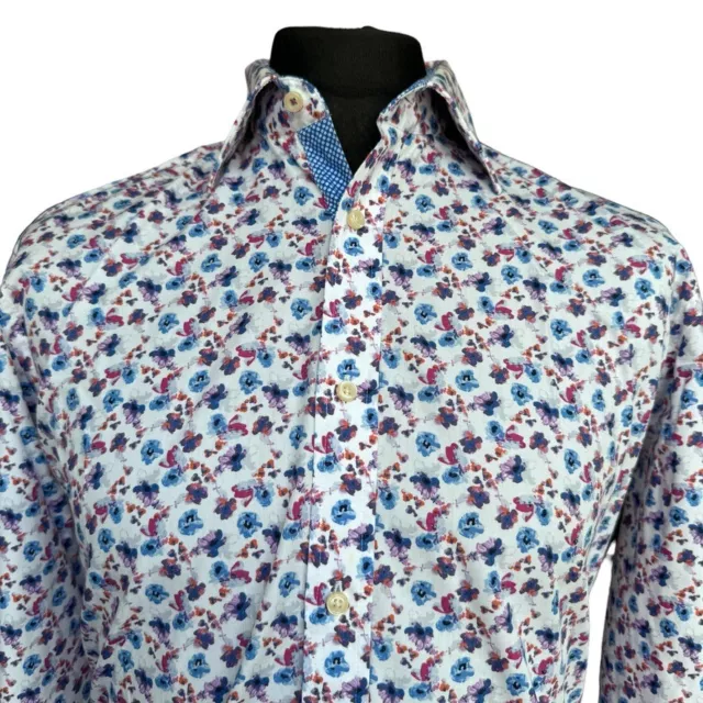 TED BAKER Shirt Mens Size 16 Fits as LARGE White with Red and Blue Flowers
