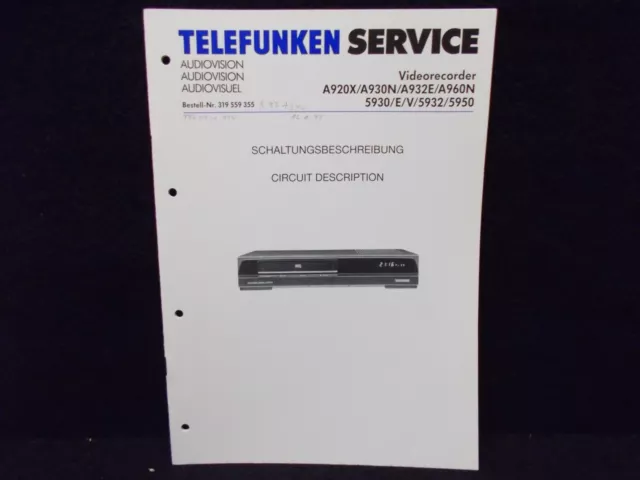 Telefunken Service Manual, Video Recorder A920x/A930n/A932n, Ge Engl #K-325-24