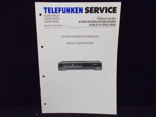 Telefunken Service Manual, Video Recorder A920x/A930n/A932n, Ge Engl #K-325-24