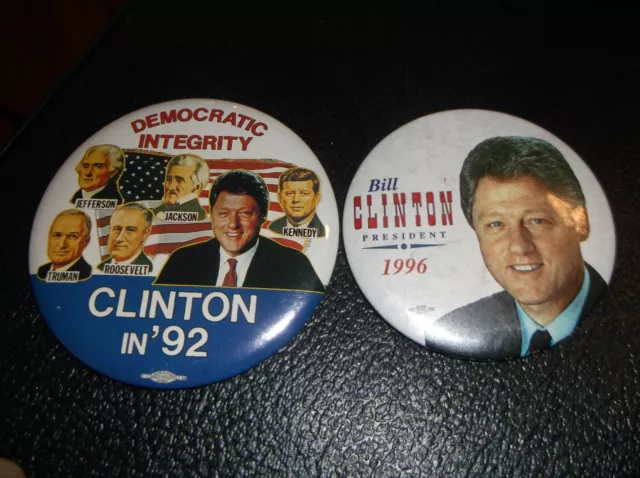 Original Clinton  3 1/2" & 3"  Political Button / Pins      -     Lot Of 2