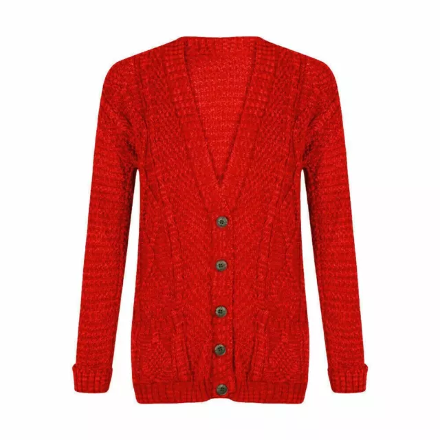 Womens Ladies Grandad Cardigan Cable Chunky Knit Cardigan Button Long Sleeve  Uk 2