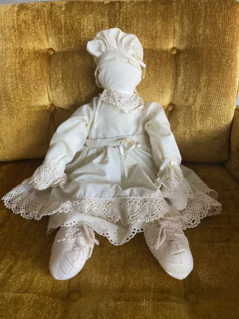 Antique American Primitive Folk Art Crochet Cloth Rag Doll
