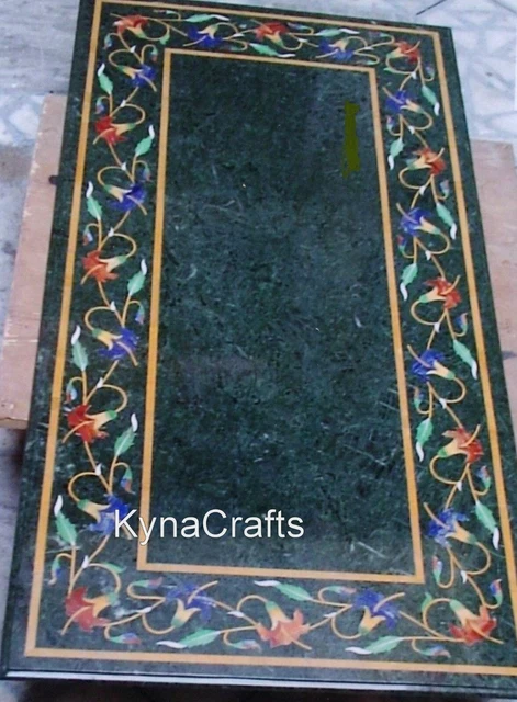 24 x 48 Inches Green Marble Dining Table Top Floral Design Inlay Work Sofa Table