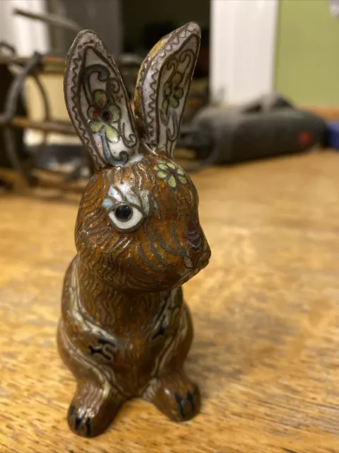 Vintage Cloisonne Enamel Bunny Rabbit Figurine, Chinese Cloisonne Rabbit