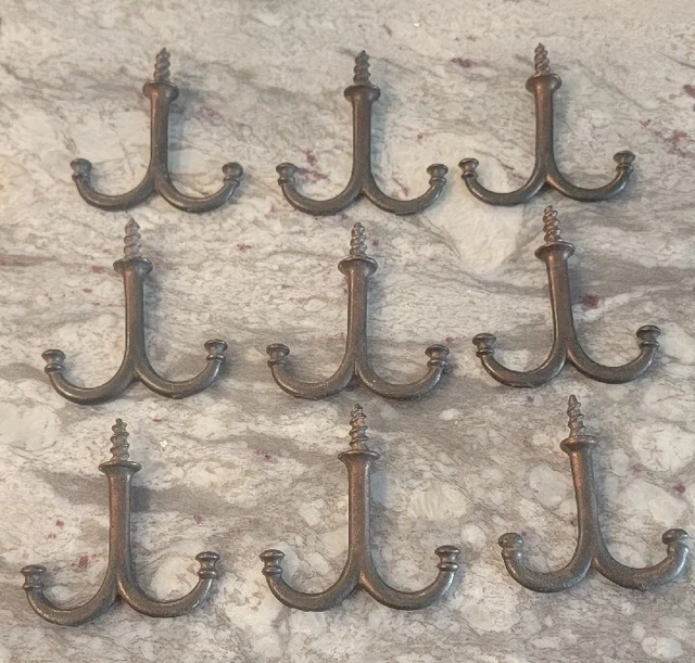 9 Vtg Antique Undermount Cast Iron Coat Hooks Armoire Closet Wardrobe Screw In