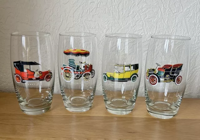 Vintage - Car Collection Glass Tumblers - 4 Pieces