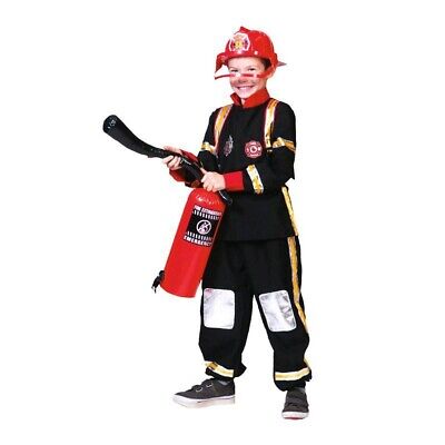 TE-Trend Enfants Casque de Pompier Pompier Casque Bonnet Visière Lumière Son Noir Costume de Déguisement Accessoires Jeu 