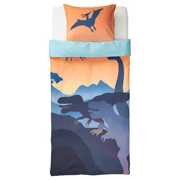 IKEA NUEVA Funda de edredón doble Jattelik y funda de almohada reina puesta de sol dinosaurios jurásicos