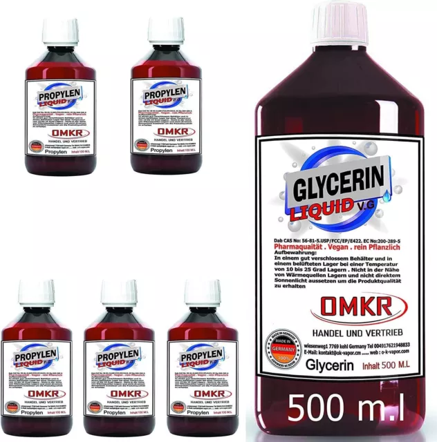 Glycerin 500 ml (VG) + Propylen 5x 100 ml (PG) zum Vorteilspreis . OMKR -Qualit