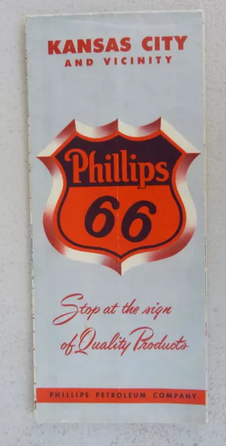 1954 Kansas City and vicinty  road map Phillips 66  oil downtown st  Missouri