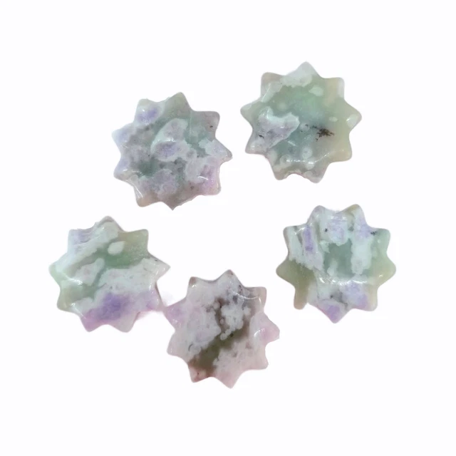 10pcs Natural Auspicious Jade Stone Healing Sun Flower Gemstone for Decor 25x6mm