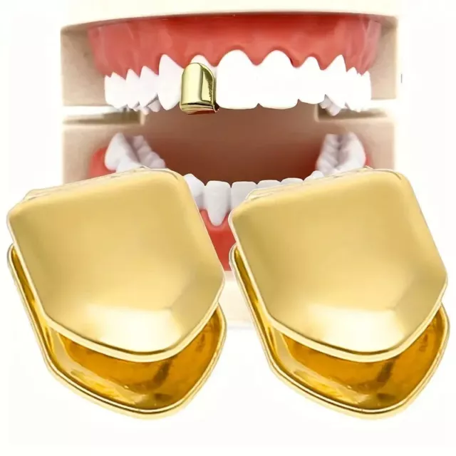 2PC 14K Gold Brass Grillz Single Tooth Teeth Cap Hip Hop Grill & Silicone Mold