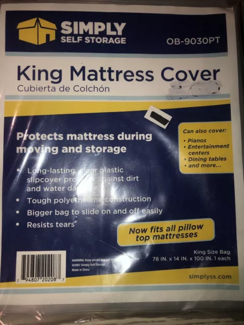 SIMPLY SELF STORAGE: "CLEAR" PLASTIC King MATTRESS BAG 54X14X91"