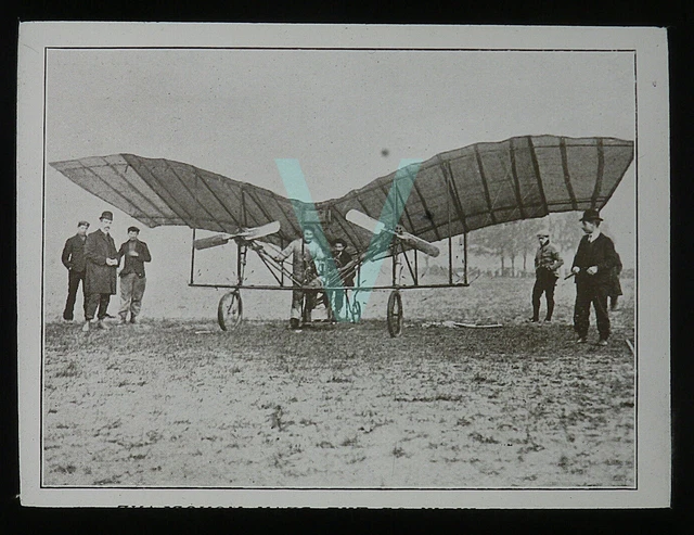 Antique Glass Magic Lantern Slide -Early Flying Machine - Santos Dumont