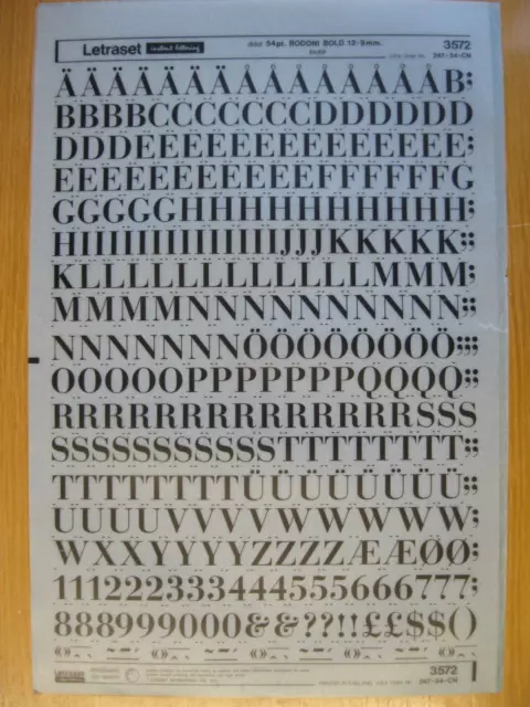 1 x Letraset  Upper Case & Num BODONI BOLD 54pt 12.9mm Sheet 3572  (R)