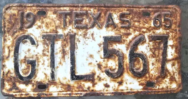 Texas License Plate 1965 GTL 567 Rusty