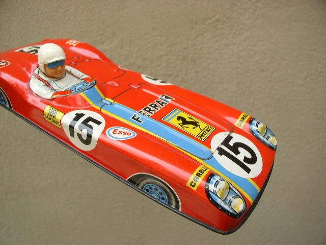 VINTAGE FERRARI CAR race tin litho friction sanko japan RENWAGEN toy