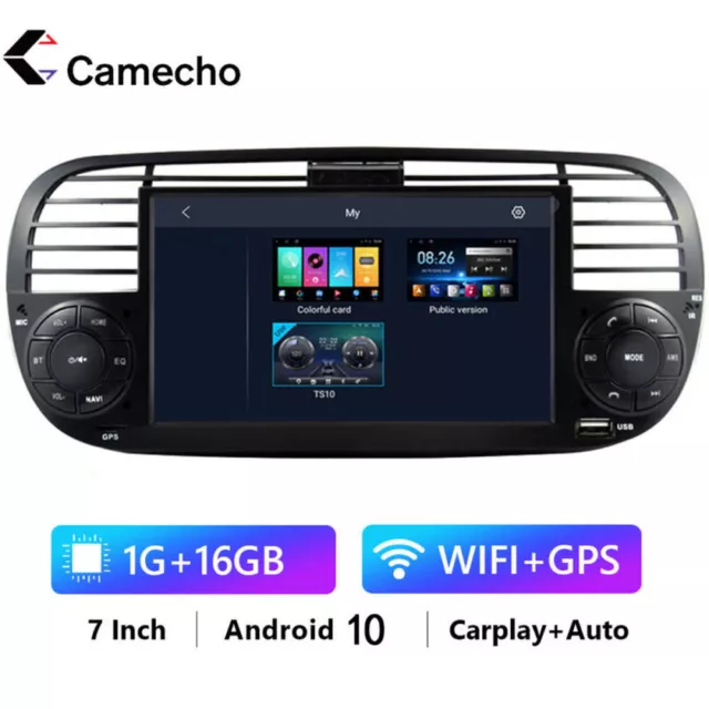 Per FIAT 500 2007-2015 7" Autoradio Stereo Android 10.0 GPS NAVI WIFI Bluetooth