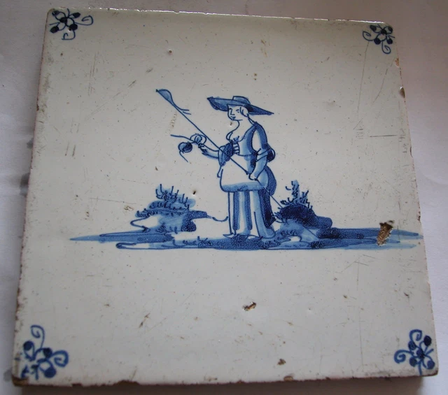 A Blue And White Antique 17Th-18Th Century Dutch Tile