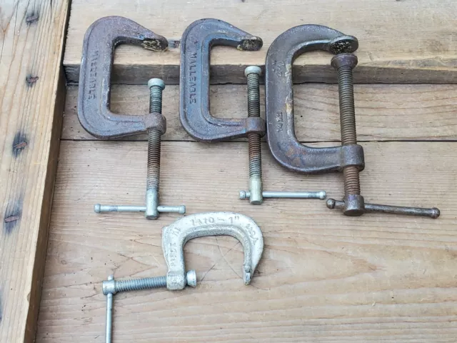 Vintage Lot of  4 Metal C Clamps Made in USA