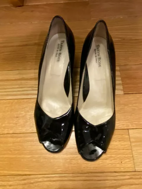 Taryn Rose Size 40 1/2 Italian lk10 B)Black Patent leather Dress shoes Wedges