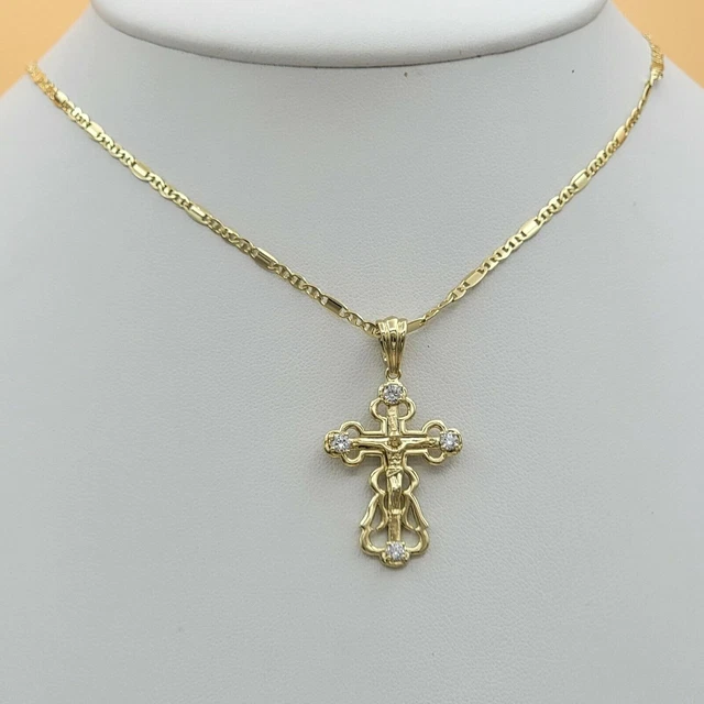 Collar Colgante de Cruz Chapado en Oro 14k Moda Hip Hop Unisex Cadena de Encanto