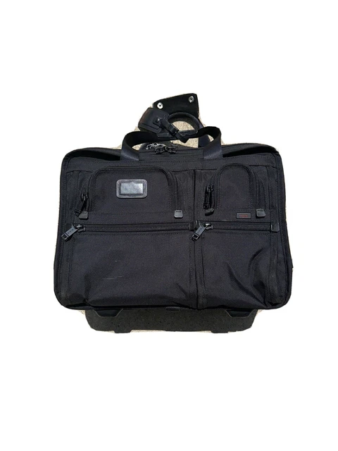 TUMI 'Alpha' Black Nylon Expandable Wheeled Briefcase - 26104DH