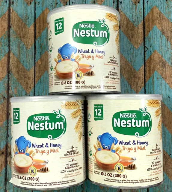 (3) Cans NESTLE NESTUM Infant Cereal Wheat & Honey Probiotics & Vitamins 10.6 Oz