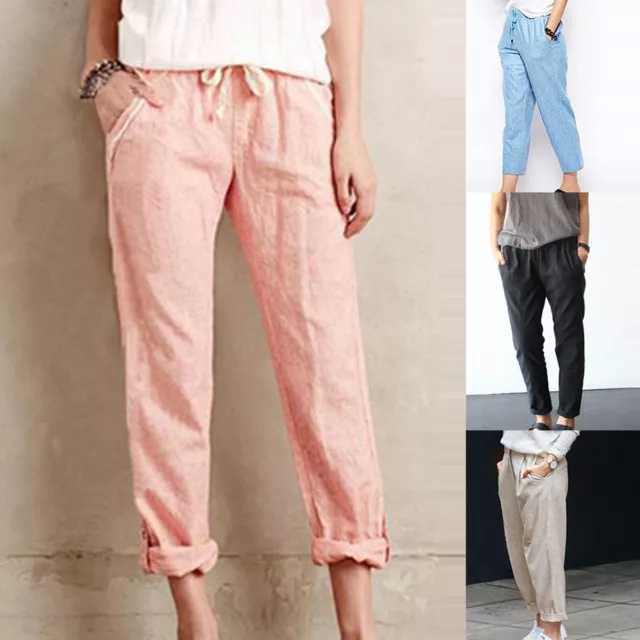 Thin Women's Loose Casual Color Cotton Fashion Solid And Drawstring Pants Plus
