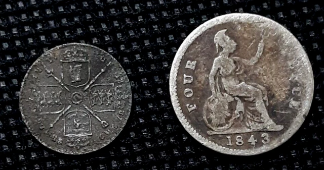 Great Britain pair of silver coins 1887 and 1843 four pence Queen Victoria