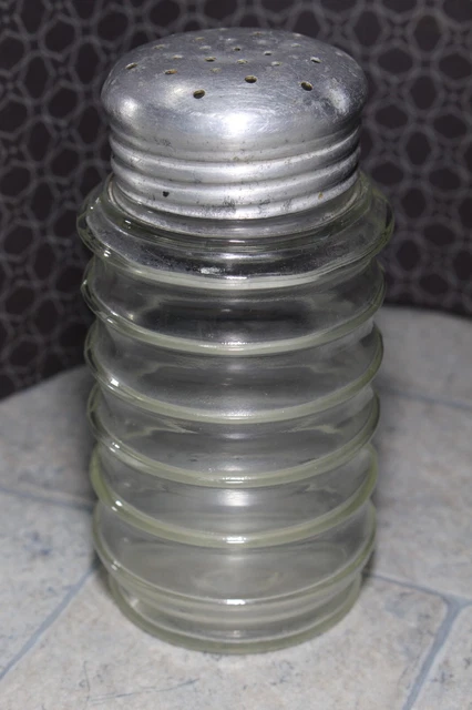 Original Vintage Sellers Hoosier Glass Ribbed Jar Kitchen Cabinet Shaker Lid 3