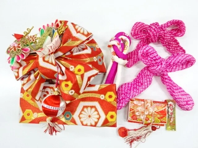 6300749: Japanese Kimono / Antique Hakoseko Set For Kids / Woven Flower