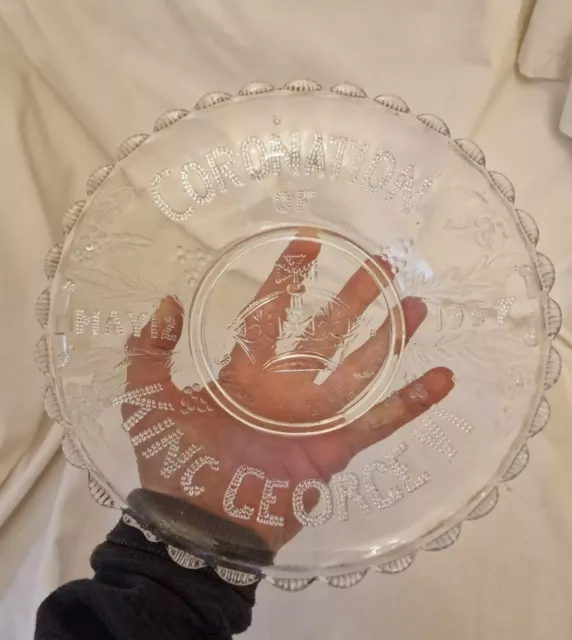 King George VI Coronation Pressed Glass Commemorative Plate May 12th 1937