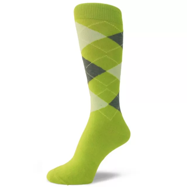 Lime Green/Charcoal Grey Men's Groomsmen Wedding Argyle Dress Socks --MA014