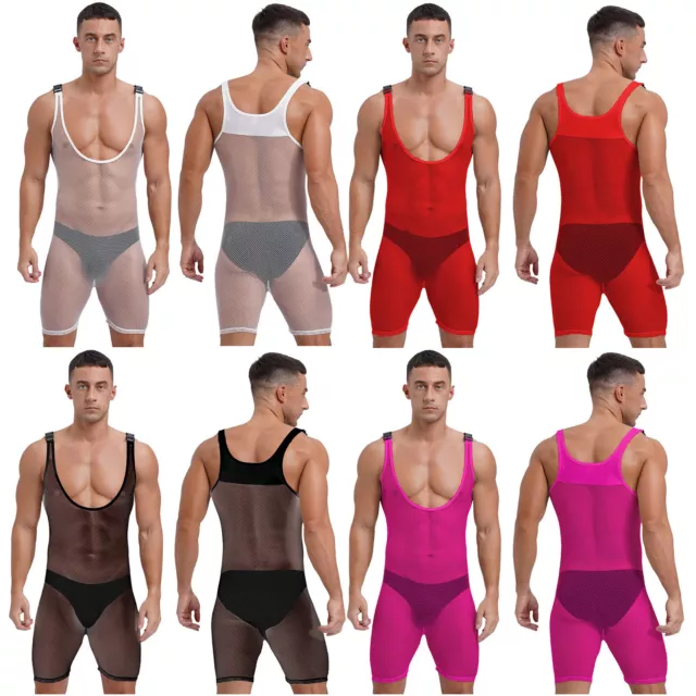 Mens Bodysuit Neckline Jumpsuit Role Play Hooded Low Underwear Sexy Leotard