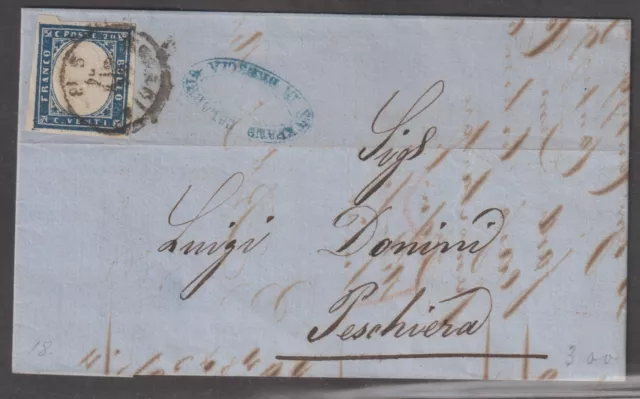 Antichi Stati Sardegna  1860  Cent 20 Da Chieri A Peschiera Rif 404