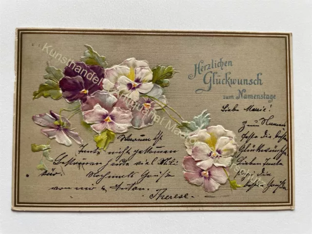 AK Blumen Namenstag Jugendstil Prägekarte 1905 gel.