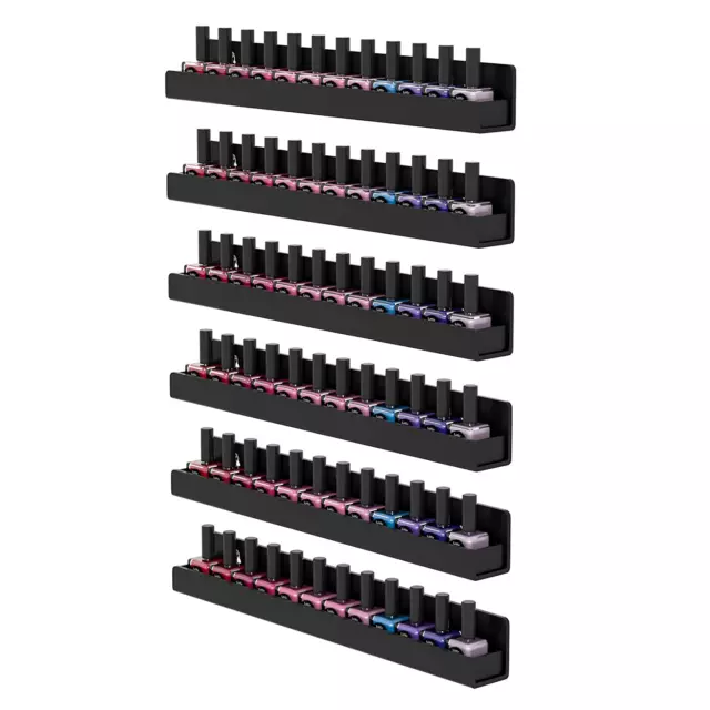 Nail Polish Holder Wall Rack 6 Shelves, Acrylic, Floating Shelves, 15 Inch Black